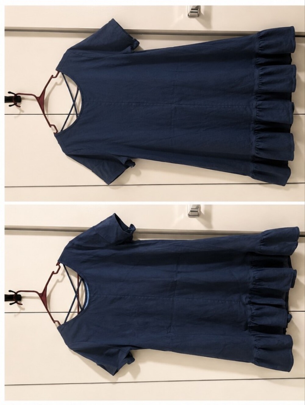 Women Navy Ruffle-Hem Dress with Back Crisscross